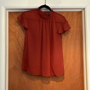 Express Burnt Orange Sheer Polka Dot Blouse, Size S
